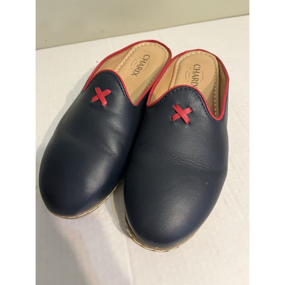 Charix Womens Navy Blue Red   Leather Slip On Mules Size 41/10